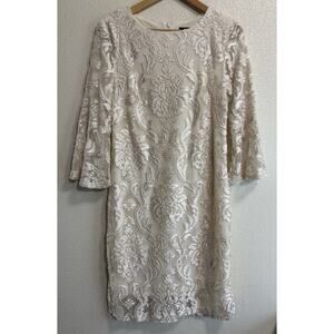 Liz Claiborne Size 8 White Mini Dress Wedding Bridal Shower Bell Sleeve Mesh
